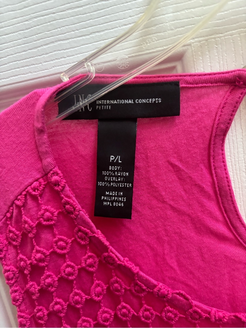 INC Sleeveless Fuchsia Crochet Lace Tank Top w/ Rhinestones, Size Lp, NWOT - Picture 3 of 6